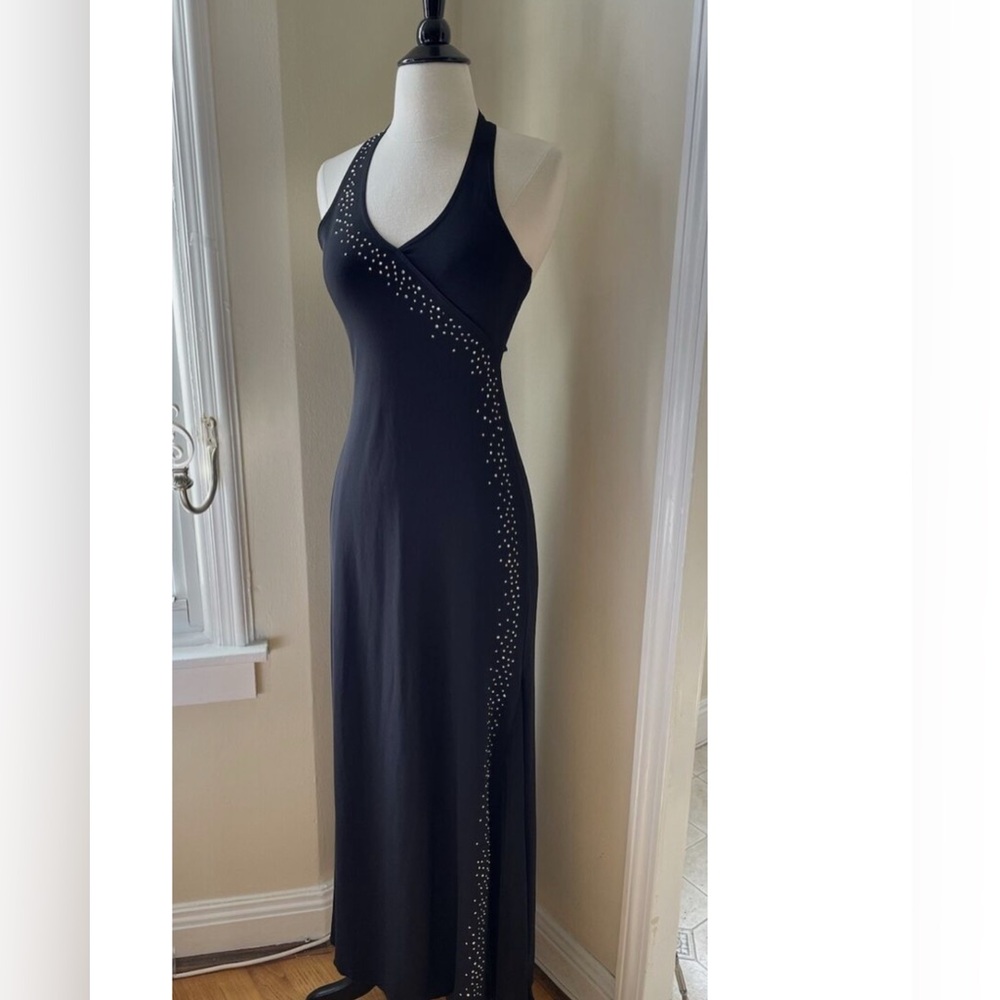Y2K black formal rhinestone halter gown